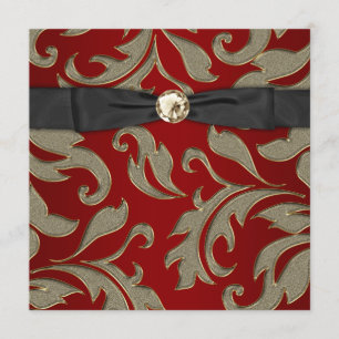 Invitación a la fiesta Red Gold Black Tie Black Pa