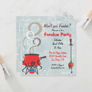 Invitación a la fiesta retro de fondue de chocolat