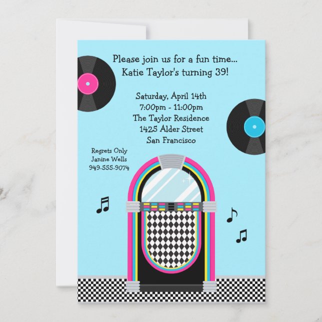 Invitación a la Fiesta Retro de los años 50 (Anverso)