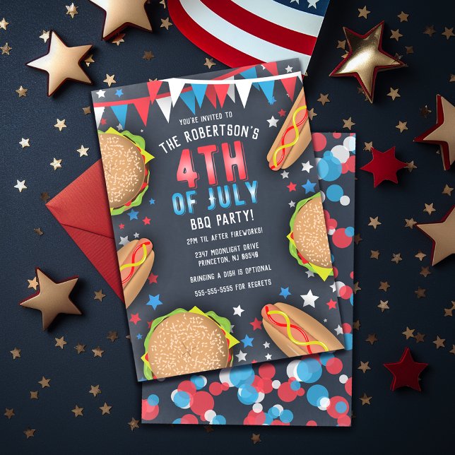 Invitación a la fiesta retro-estadounidense del 4  (Classic American 4th of July BBQ Picnic Party Invitation
)