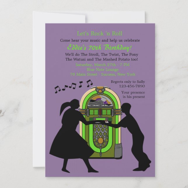 Invitación a la fiesta "Rock n Roll" (Anverso)