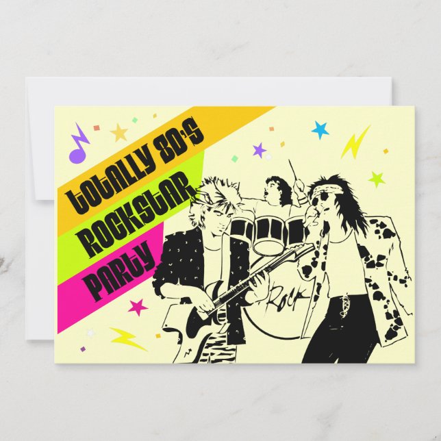 Invitación a la fiesta Rockstar de los 80 (Anverso)