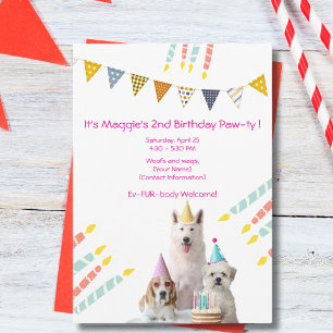 Invitación a la fiesta rosa de cumpleaños del perr