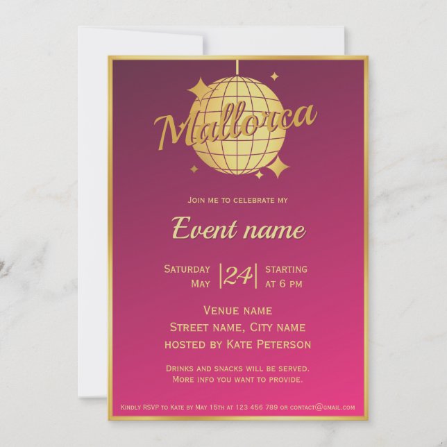 Invitación a la fiesta rosa de Mallorca España eve (Anverso)