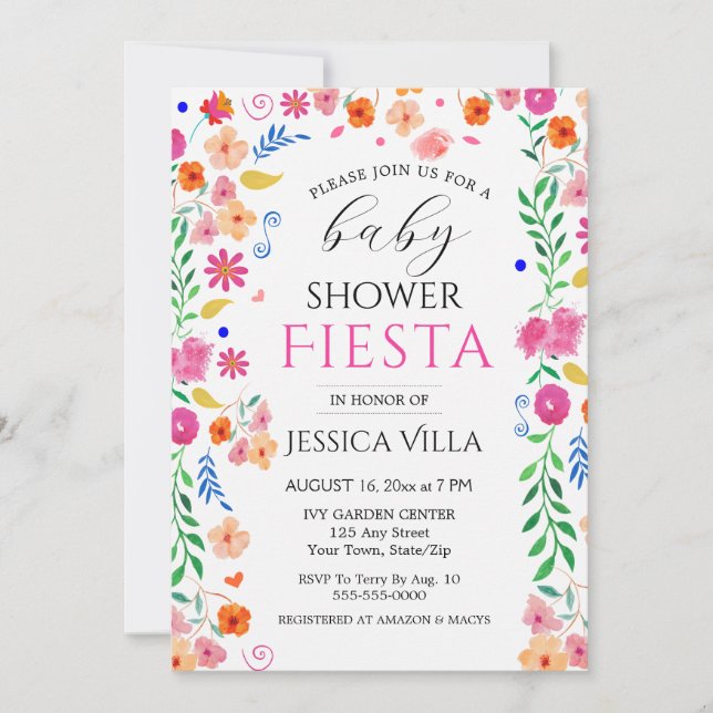 Invitación a la fiesta rosa floral de Baby Shower  (Anverso)