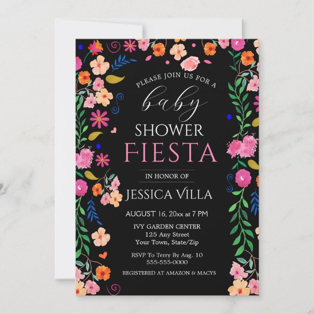 Invitación a la fiesta rosa floral de Baby Shower  (Anverso)