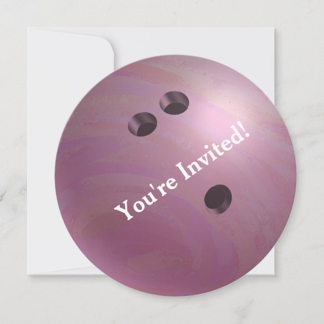 Invitación a la fiesta rosada de Bowling Ball (Anverso)