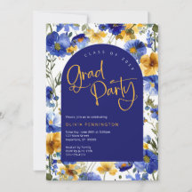 Invitación a la fiesta Royal Blue Yellow Wildflowe