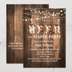 Invitación a la fiesta rústica de cerveza y pañale