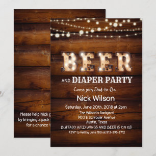 Invitación a la fiesta rústica de cerveza y pañale