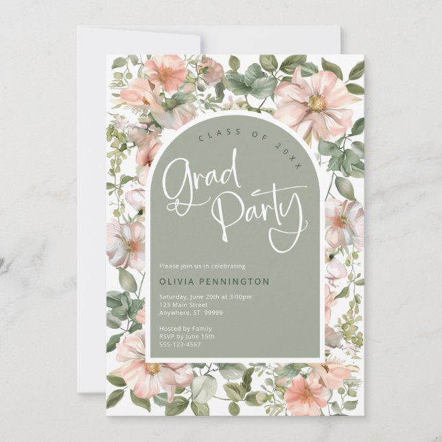 Invitación a la fiesta Sage Pink Rubor Wildflowers (Anverso)