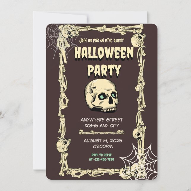 Invitación a la fiesta Skull Halloween (Anverso)