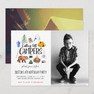 Invitación a la fiesta temática de camping