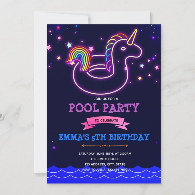 Invitación a la fiesta temática de la piscina de u (Anverso)