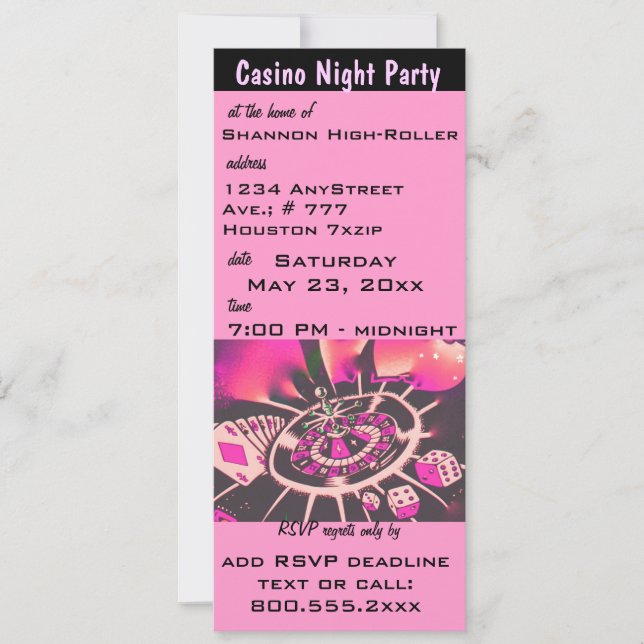 Invitación a la fiesta temática de Pink Casino Nig (Anverso)
