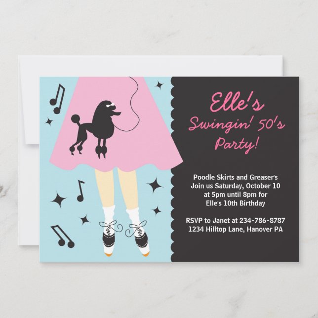 Invitación a la fiesta temática de Poodle Skirt 19 (Anverso)