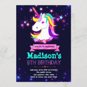 Invitación a la fiesta temática del unicornio bril