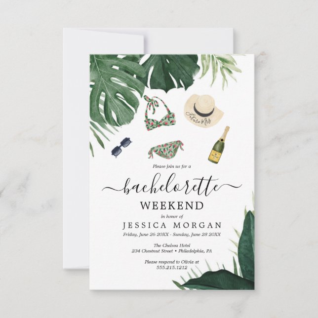 Invitación a la Fiesta Tropical de Bachelorette (Anverso)