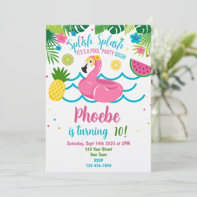 Invitación a la Fiesta Tropical de Piscina Flamenc (Anverso de pie)