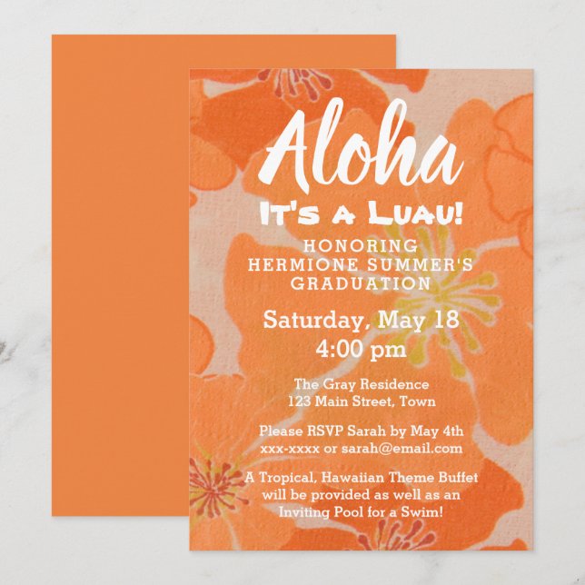 Invitación a la Fiesta Tropical Hawaiana de Gradua (Anverso / Reverso)