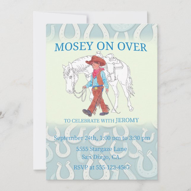 Invitación a la fiesta vaquero y caballo (Anverso)