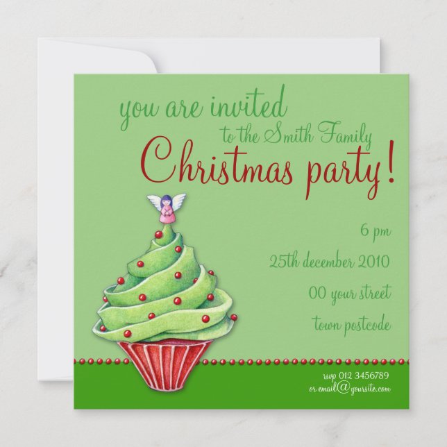 Invitación a la fiesta verde del pastel de árbol d (Anverso)