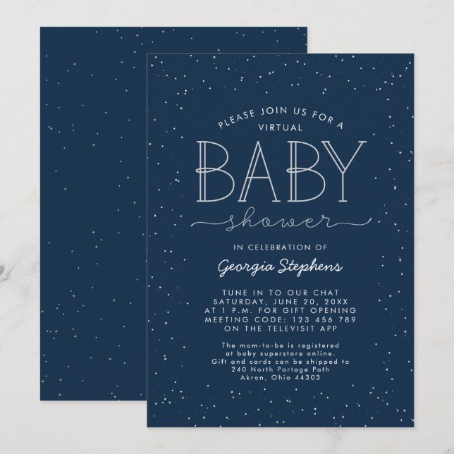 Invitación a la fiesta virtual de baby shower de S (Anverso / Reverso)