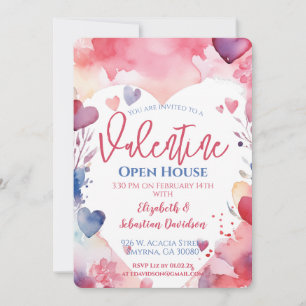 Invitación a la fiesta Watercolor Valentine Open H