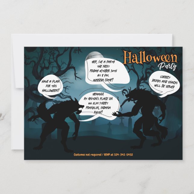 Invitación a la fiesta Werewolf de Halloween (Anverso)