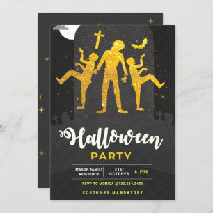 Invitación a la fiesta Zombie Spooky Gold Hallowee