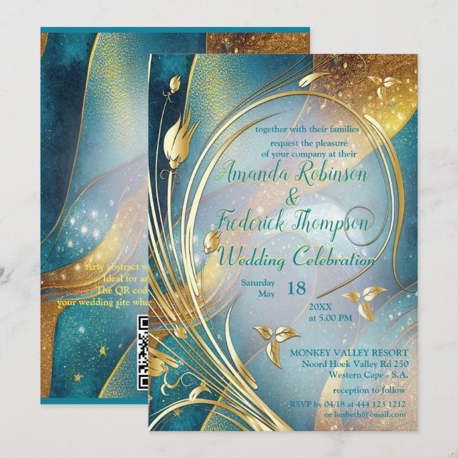 Invitación a la flor abstracta Arty Gold (Anverso / Reverso)