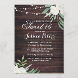Invitación a la flor blanca floral Rustic Sweet 16