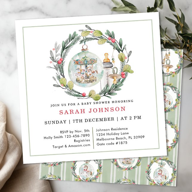 Invitación a la flor de Baby Shower Elegant Wreath (Baby Shower Invite)