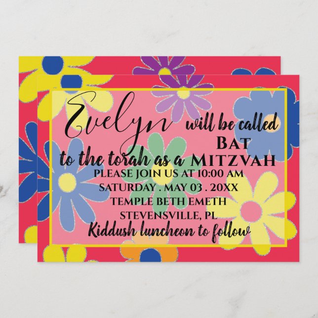 Invitación a la flor de Bat Mitzvah Bar Mitzvah Gr (Anverso / Reverso)