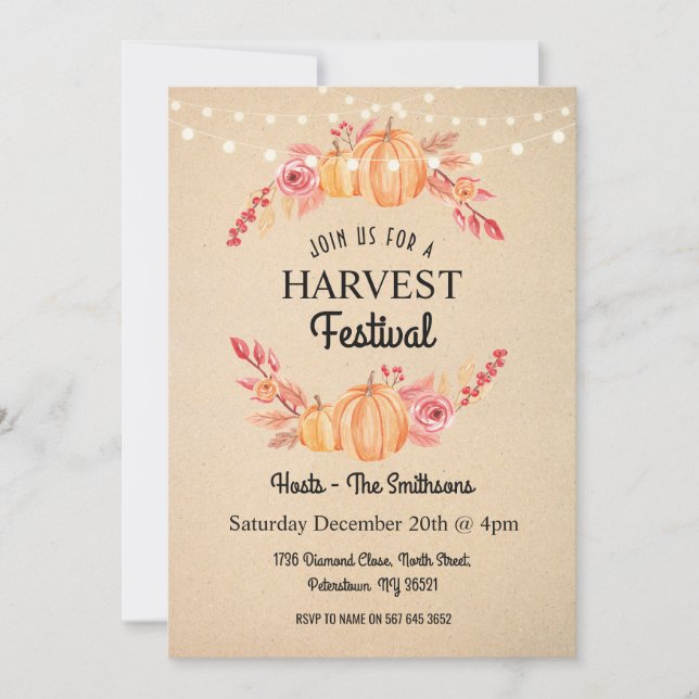 Invitación a la flor de calabaza floral del Festiv (Anverso)