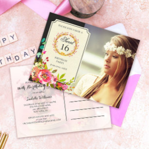 Invitación a la flor de cumpleaños de dulces moder