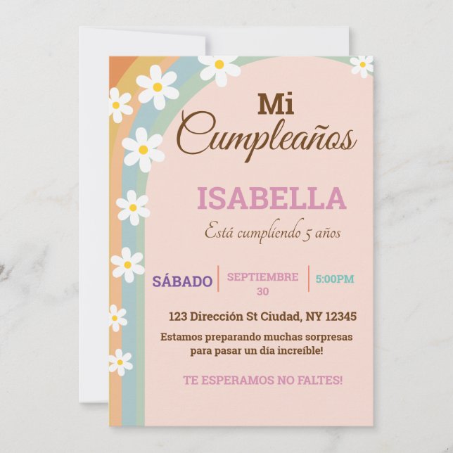 Invitación a la flor de Deisy de cumpleaños Pastel (Anverso)