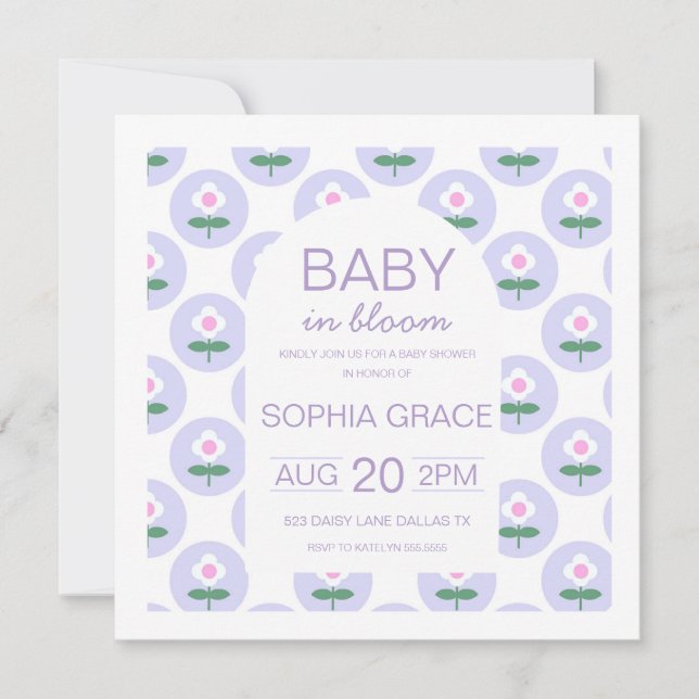 Invitación a la flor de margarita rosa de Baby Sho (Anverso)