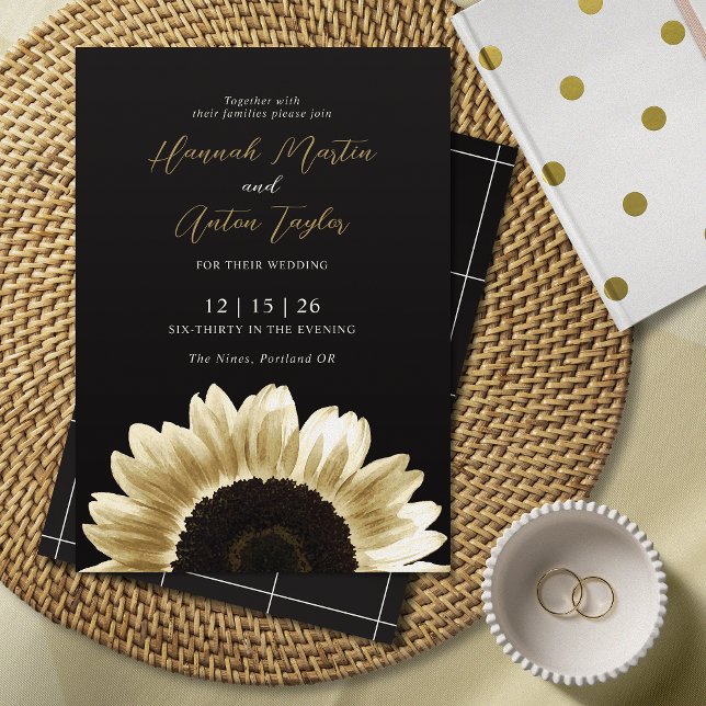 Invitación a la flor de oro negro audaz y elegante (Subido por el creador)