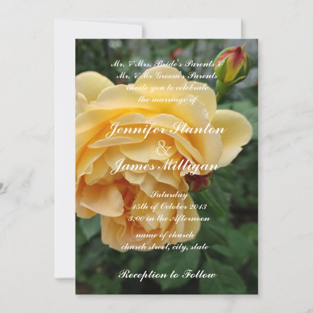 Invitación a la flor de rosa amarilla (Anverso)