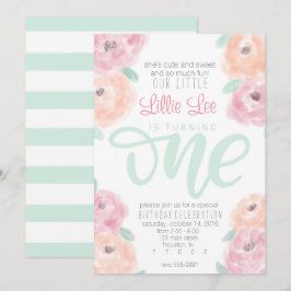Invitación a la flor fiesta de primer cumpleaños d