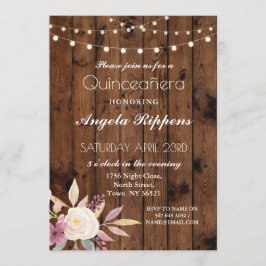 Invitación a la flor Quinceanera de Madera Rústica