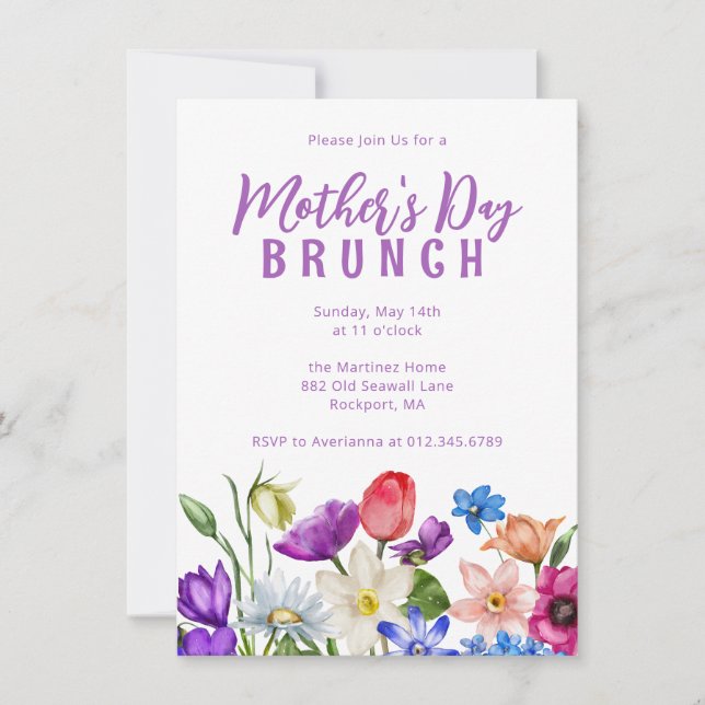 Invitación a la flor silvestre del Brunch del Día  (Anverso)