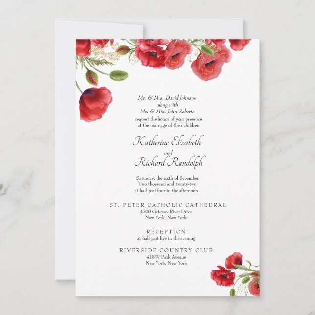 Invitación a la Flora Boda formal a ambos padres (Anverso)