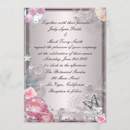 Invitación A La Flora Y Mariposa Rosa