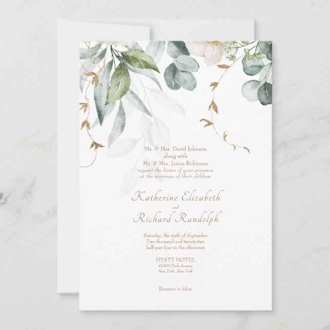 Invitación a la floral blanca Boda formal elegante (Anverso)