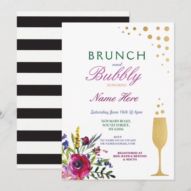 Invitación a la floral de la ducha de novia Brunch (Anverso / Reverso)