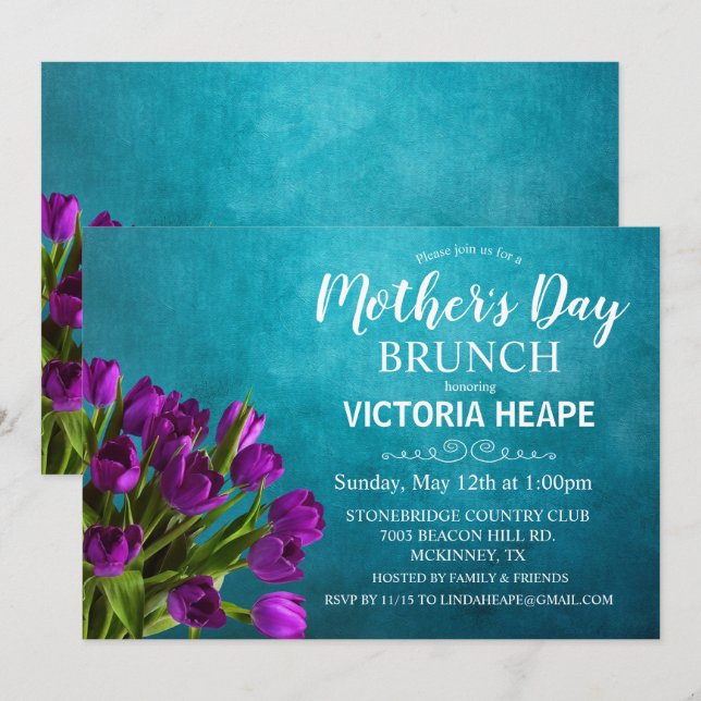 Invitación a la floral de tulipanes de brunch para (Anverso / Reverso)