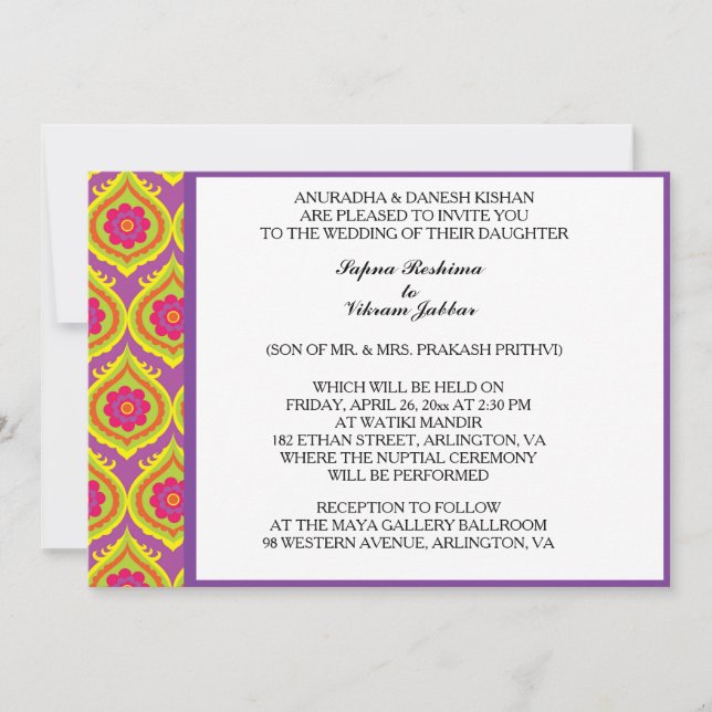 Invitación a la floral del pavo real (Anverso)