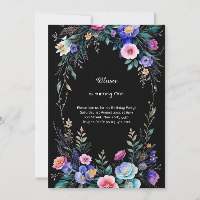 Invitación a la floral del primer cumpleaños (Anverso)
